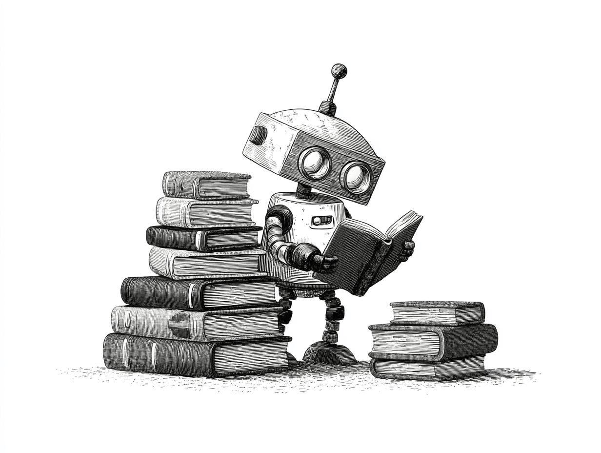 A robot reading a book