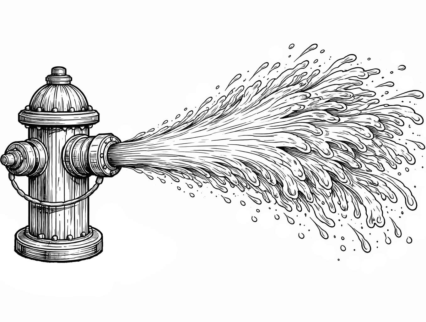 Ink illustration of a fire hydrant spraying water